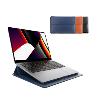【SwitchEasy 魚骨牌】MacBook Pro 14吋 EasyStand 輕薄支架皮革電腦包(通用M2 Pro /Pro Max 晶片)