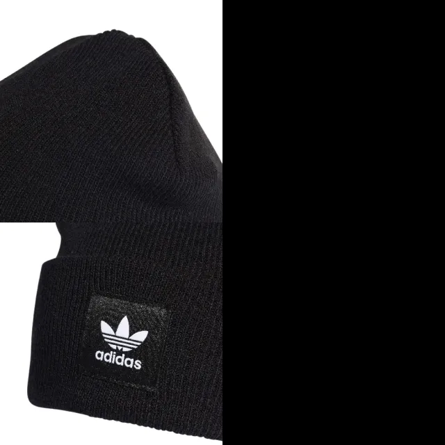 【adidas 愛迪達】毛帽 Adicolor Cuff Beanie 愛迪達 三葉草 冬季必備 保暖 穿搭 黑 白(ED8712)