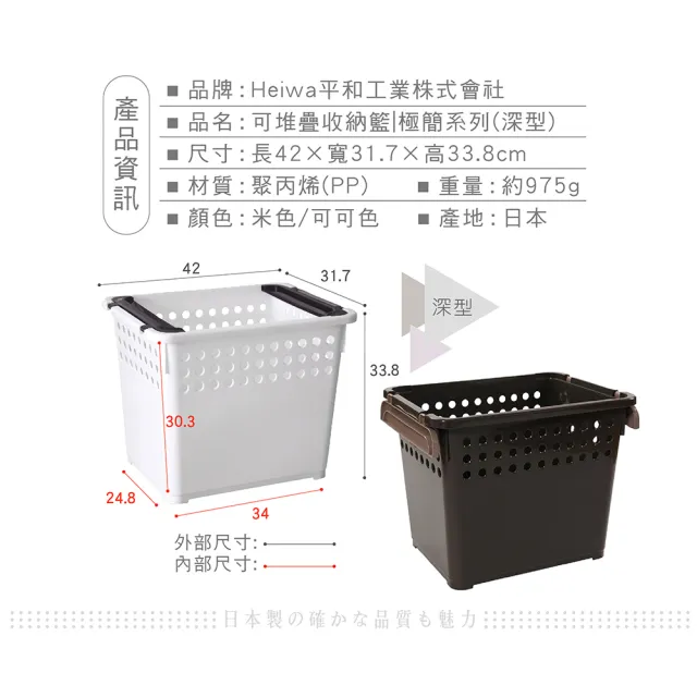 【日本平和HEIWA】堆疊收納籃/雙色(深型)