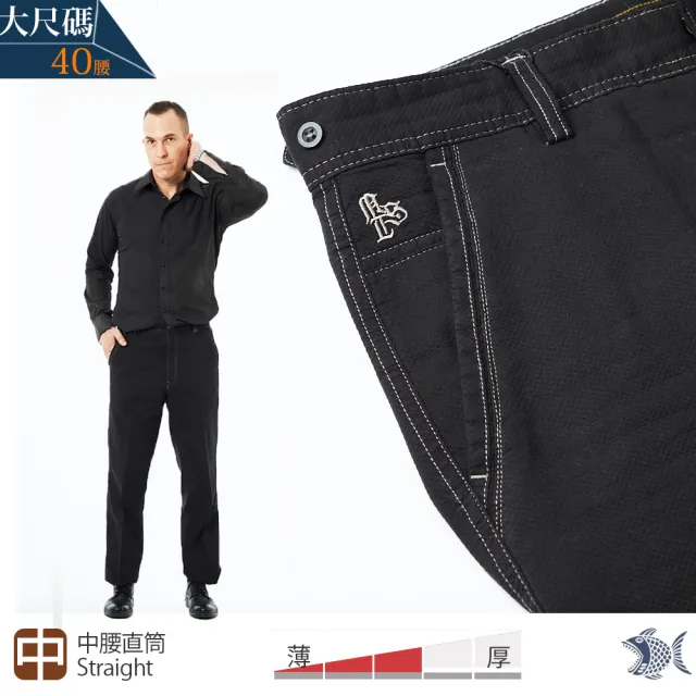 【NST JEANS】大尺碼 雙蓋袋 小白球壓紋 腰間雙鈕扣_男斜口袋黑褲-中腰直筒(390-5923)