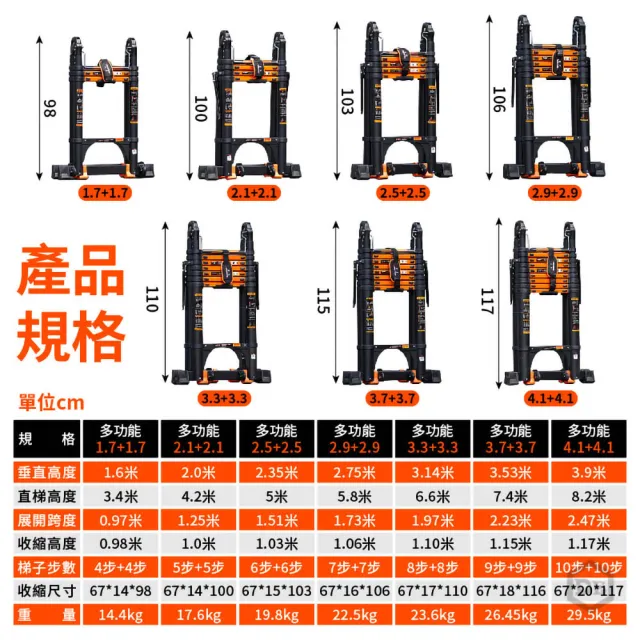 【DE生活】升級二代伸縮鋁梯 2.9＋2.9米 伸縮梯 人字梯 一字梯 家用梯 折疊梯 工程梯 A字梯