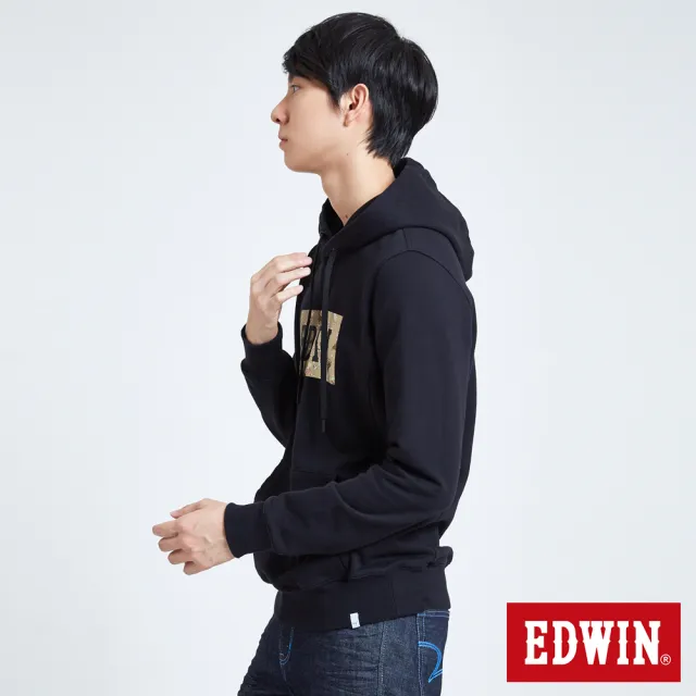 【EDWIN】男裝 沙漠迷彩長袖連帽T恤(黑色)