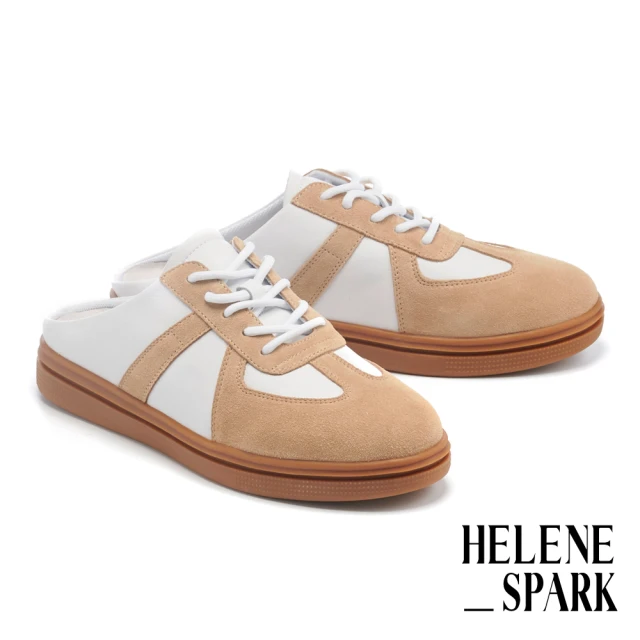 【HELENE SPARK】撞色拼接牛皮厚底休閒拖鞋(杏)