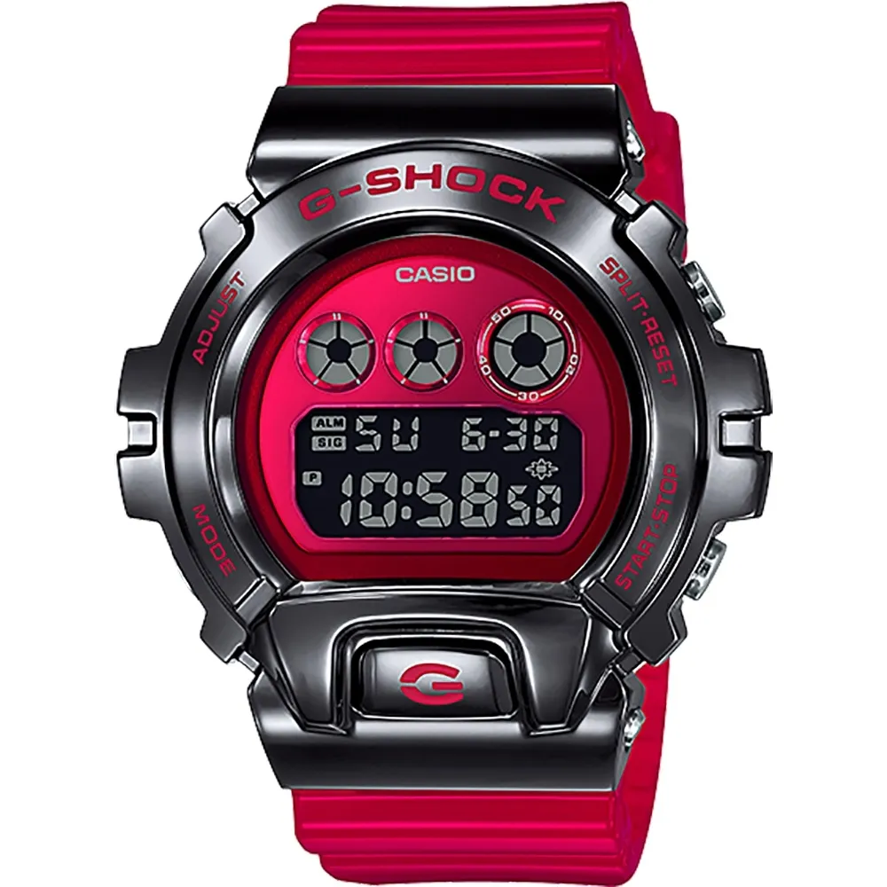 【CASIO 卡西歐】G-SHOCK 25周年金屬手錶(黑紅_GM-6900B-4)