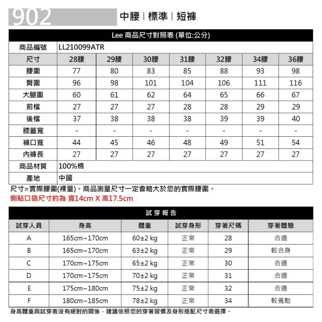 【Lee】出清品-男裝 牛仔短褲 / 902 及膝 側邊大口袋 中藍洗水(LL210099ATR)