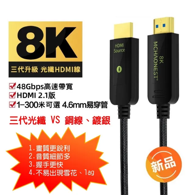 【MCHAONEST 純系列】12米 2.1版超高清第三代 8K@60Hz 4K 120P光纖 HDMI(支援PS5 專用線)