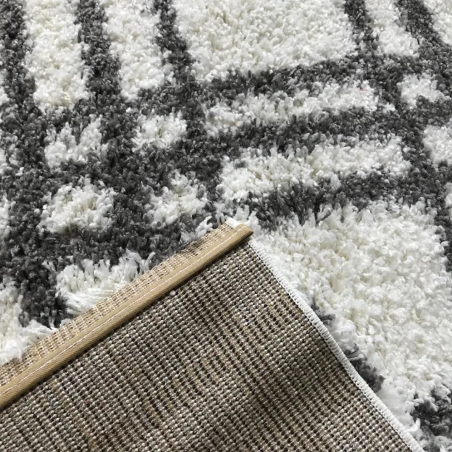 【山德力】土耳其簡約地毯160x230波利斯(格紋長毛、白色灰色)