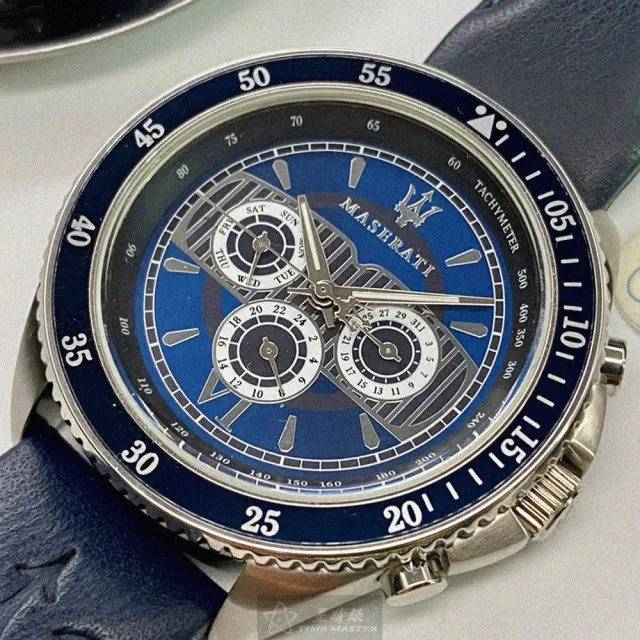 【MASERATI 瑪莎拉蒂】瑪莎拉蒂男女通用錶型號R8851101002(寶藍色錶面寶藍錶殼寶藍真皮皮革錶帶款)