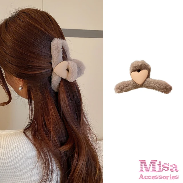 【MISA】愛心髮夾 毛絨髮夾/韓國設計甜美愛心毛絨可愛抓夾 鯊魚夾 髮夾(10色任選)