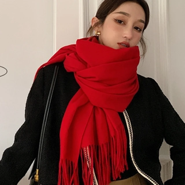 【Emi 艾迷】限定色 紅色系暖暖 圍巾(派對 新年 開運 紅運 紅色)