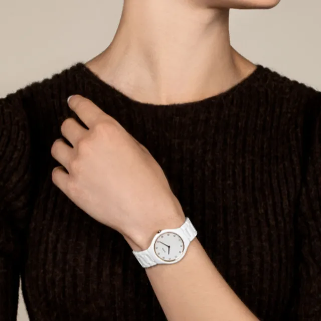 【Rado 雷達表】True Thinline真薄系列 全陶瓷超薄鑲鑽女腕錶-白30mmR05(R27958722)