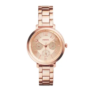 【FOSSIL】Jacqueline 玫瑰金款三眼日期顯示不鏽鋼腕錶女錶(ES3665)