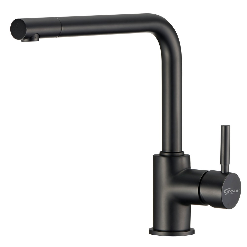 【GESAI格賽衛浴】時尚消光黑L管檯面龍頭MKDR-020B(水龍頭/廚房龍頭/黑色龍頭/無鉛龍頭)