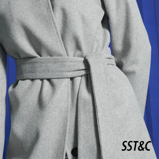 【SST&C 最後55折】50%羊毛灰色暗釦綁帶大衣8162112003
