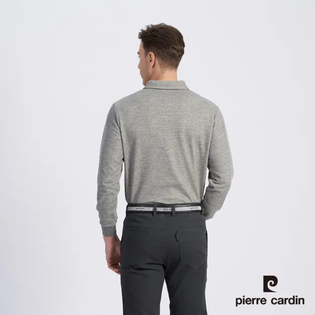 【pierre cardin 皮爾卡登】商務休閒 男款 棉質混紡菱形格緹花刷毛長袖POLO衫-卡其色(5215278-96)