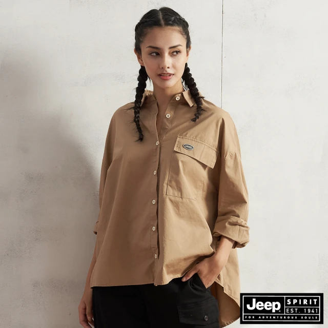 JEEP 女裝 多口袋獵裝長版襯衫式外套(軍綠)品牌優惠