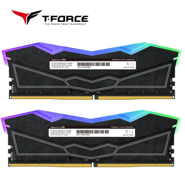 【TEAM 十銓】T-FORCE DELTA RGB 炫光 DDR5 6400 32GB 16Gx2 CL40 黑色 桌上型超頻記憶體