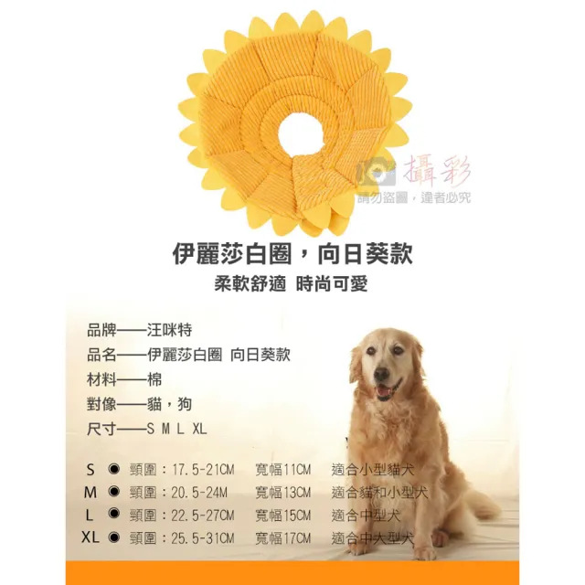 【捷華】伊莉莎白防咬項圈-向日葵款L號(中型犬貓/貓咪狗狗防舔)