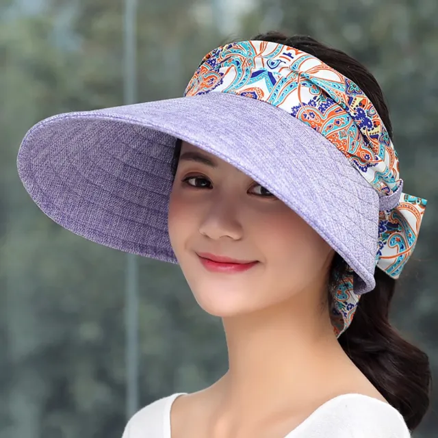 【Sukie】防曬帽 遮陽帽 兩戴法帽 圖騰帽/兩戴法變形蟲圖騰可捲折超長帽檐空頂防曬遮陽帽(多色任選)