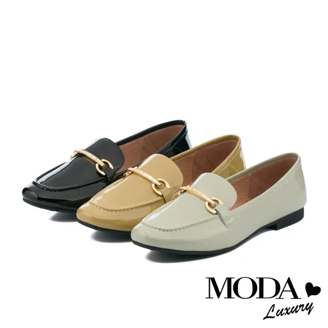 【MODA Luxury】韓系貝殼飾釦羊漆皮樂福低跟鞋(綠)