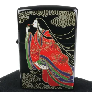 【ZIPPO】日系~本金蒔繪-平安時代之風中女郎-傳統工藝加工打火機