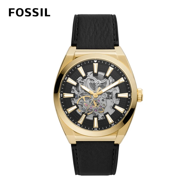 【FOSSIL 官方旗艦館】Everett 復古鏤空機械手錶 黑色真皮錶帶 42MM ME3208