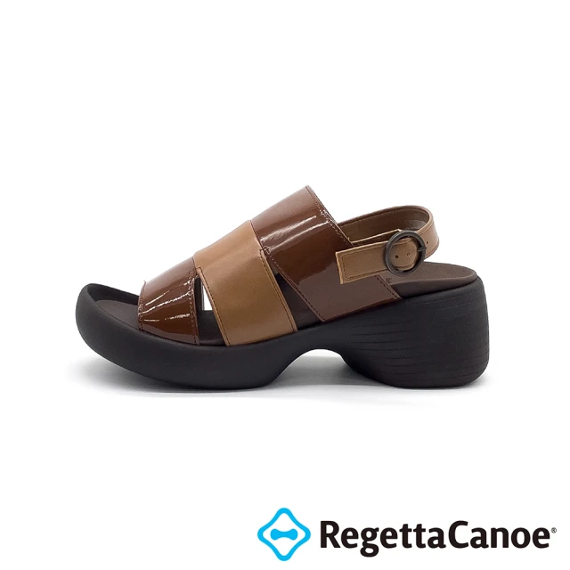 【RegettaCanoe】粗跟包覆厚底涼鞋 亮面款CJBK-9005(CAM-駱駝色)