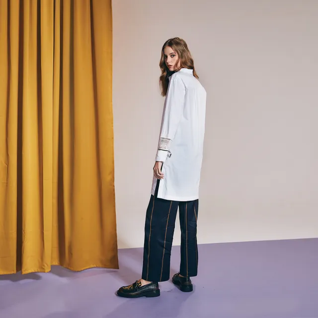 【ICHE 衣哲】Cop.Copine 法國原裝進口金線直紋長褲-紺藍