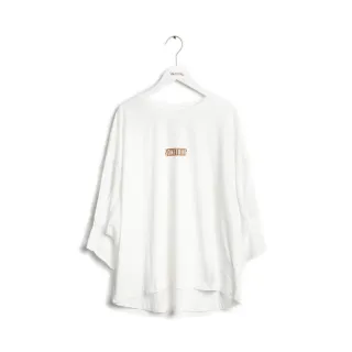 【SOMETHING】女裝 基本LOGO異材質剪接短袖T恤(米白色)
