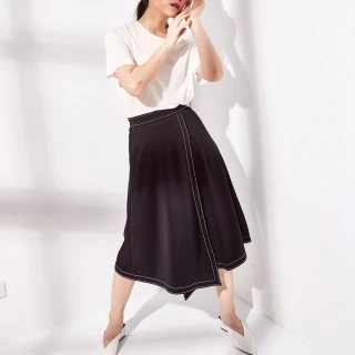 【COOCHAD】VISCOSE 羅馬布料 針織交叉片裙 黑(針織 裙)