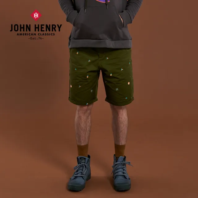 【JOHN HENRY】Summer小圖刺繡趣味短褲-綠色
