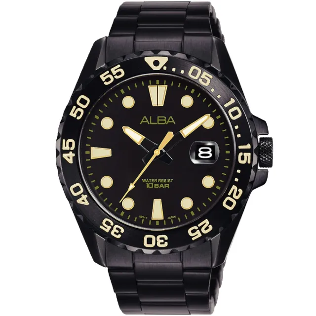 【ALBA】深海黑防水酷黑設計鋼帶錶-42mm(AS9N27X1/AS9N23X1 兩款可選) 雙11 送禮