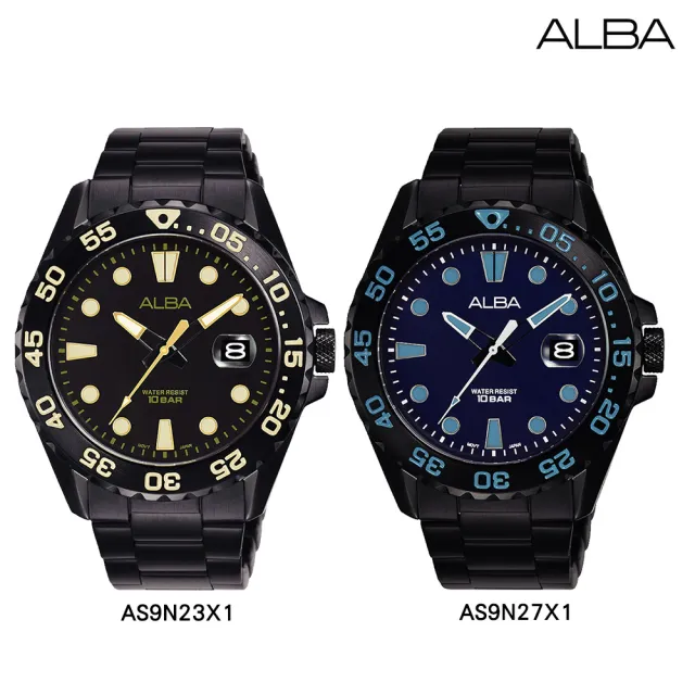 【ALBA】深海黑防水酷黑設計鋼帶錶-42mm(AS9N27X1/AS9N23X1 兩款可選) 雙11 送禮