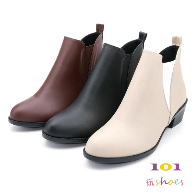 【101 玩Shoes】mit.質感顯瘦粗跟裸靴(咖色/黑色/米色.36-40碼)