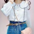 【BBHONEY】韓風OL氣質荷葉娃娃領長袖襯衫上衣(網美必備款)