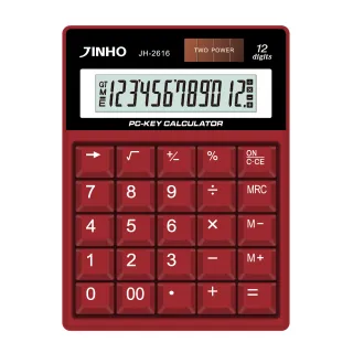 【JINHO 京禾】12位元 雙電源復古按鍵系列計算機JH-2616-R(馬術紅)
