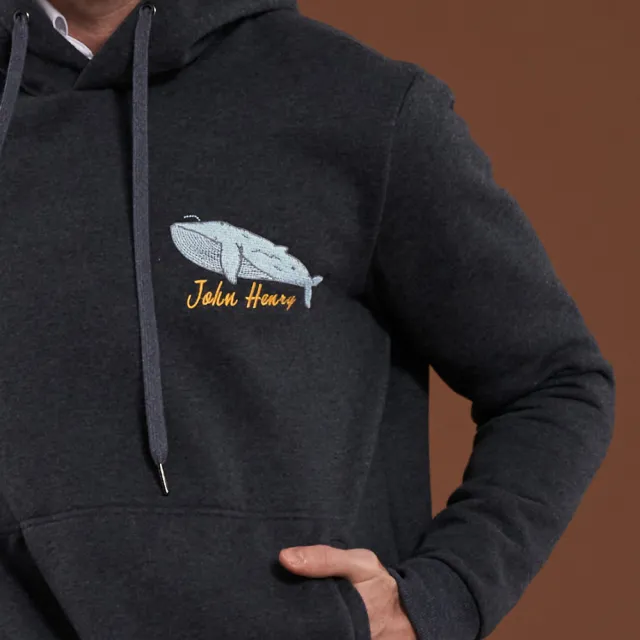 【JOHN HENRY】鯨魚刺繡加厚內刷毛連帽T-灰色