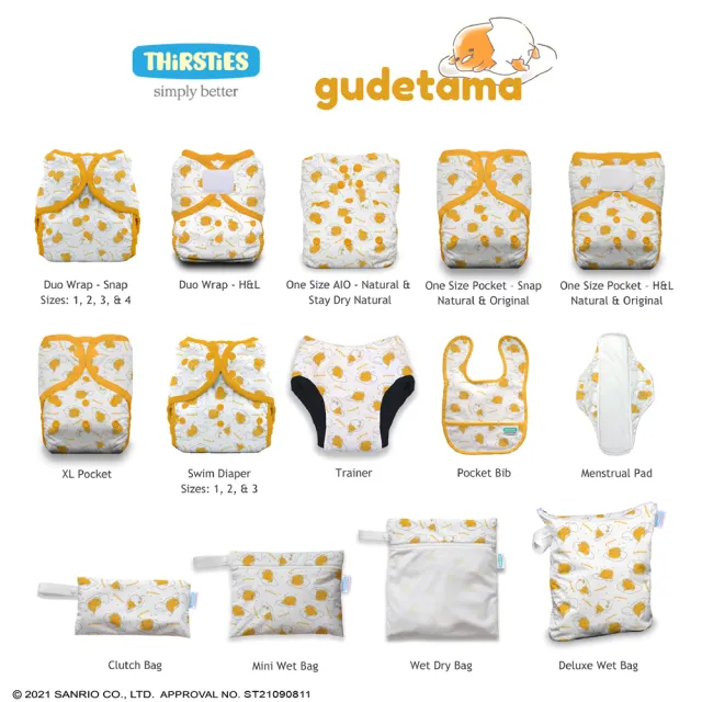 【Thirsties】Mini wet bag防水包 收納袋媽媽包gudetama蛋黃哥聯名款(環保手提包 尿布 