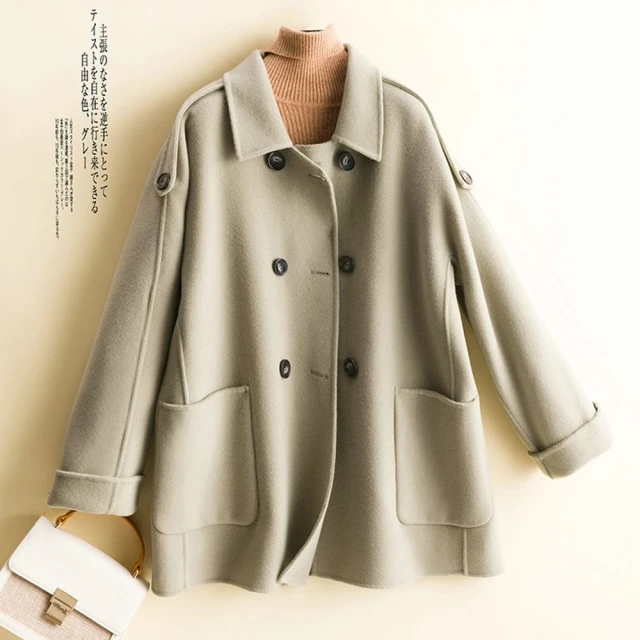 【米蘭精品】100%羊毛大衣毛呢外套(寬鬆短款雙面防寒保暖女外套3色74bi70)