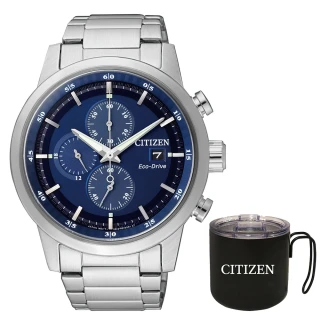 【CITIZEN 星辰】GENTS光動能簡約時尚三眼計時腕錶-藍/43mm(CA0610-52L)