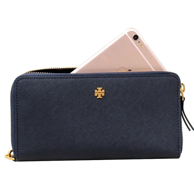 【TORY BURCH】EMERSON 經典立體LOGO防刮皮革拉鍊長夾(海軍藍)