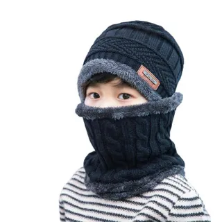 【魚樂】冬季保暖兒童脖圍毛帽兩件組 2組(保暖/圍脖/毛帽/脖圍/圍巾)
