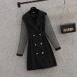 【KVOLL】現貨-玩美衣櫃紗袖拼接雙排扣黑色西裝洋裝M-4XL
