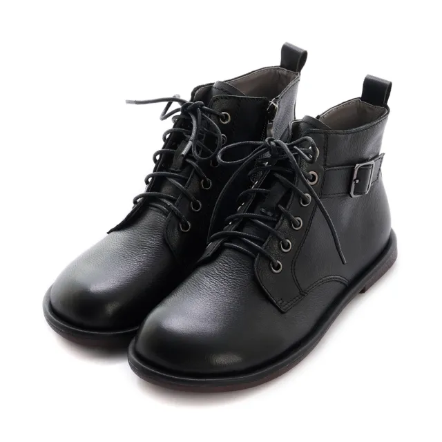 【DN】短靴_真皮率性綁帶側拉鍊馬汀短靴(黑)