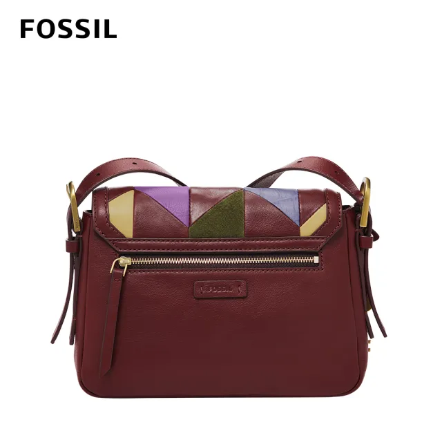 【FOSSIL 官方旗艦館】Harper 真皮小馬鞍斜背包-拼接酒紅色 ZB1635640