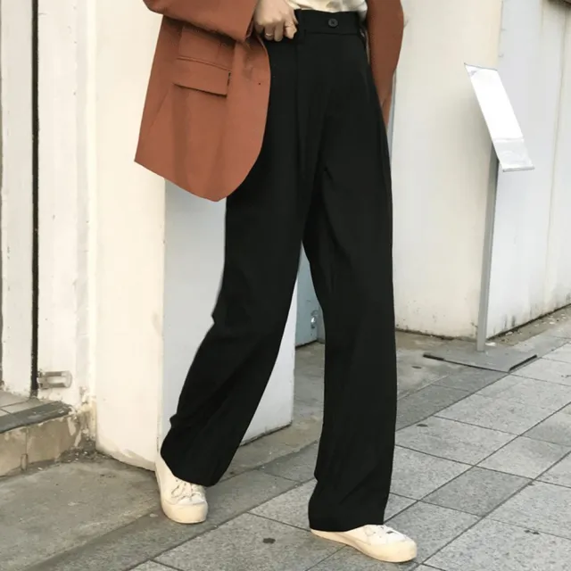 【MsMore】高腰拖地褲寬鬆休閒西裝直筒長褲#111883現貨+預購(2色)