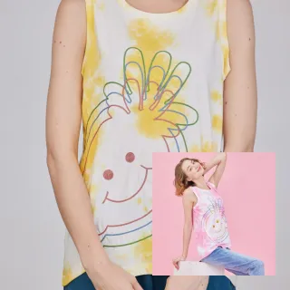 【PINK NEW GIRL】多彩微笑娃娃繡圖暈染無袖上衣 L1304AQ(粉/黃色)