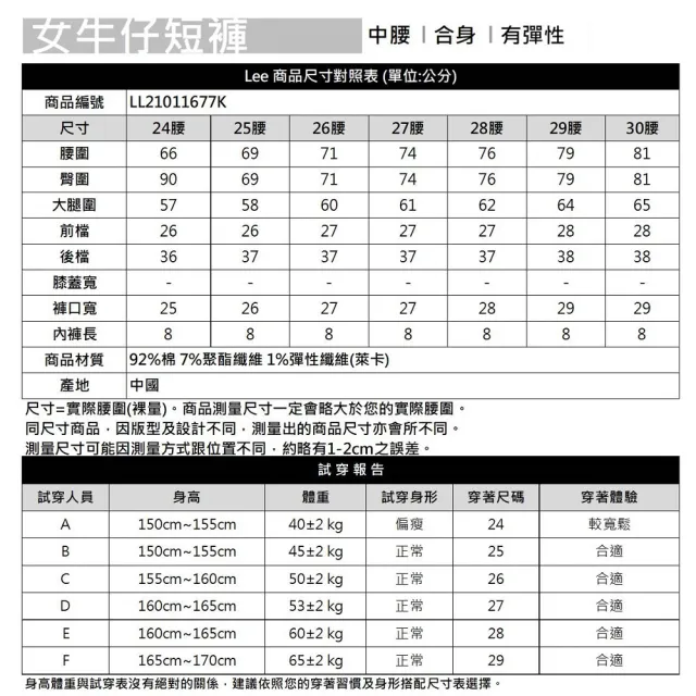 【Lee 官方旗艦】女裝 牛仔短褲 / 抽鬚刷白 淺藍洗水(LL21011677K)