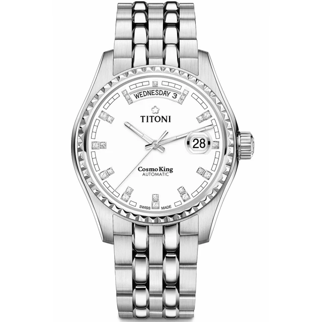 TITONI 梅花錶 宇宙系列自動機械男錶-白面鍊帶/40mm(797 S-307)