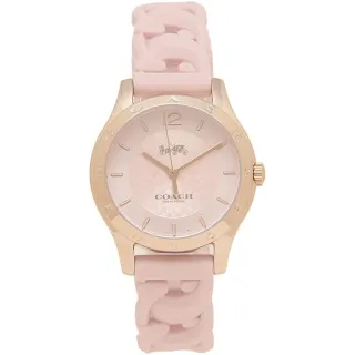 【COACH】粉紅X金框C logo矽膠錶帶女錶
